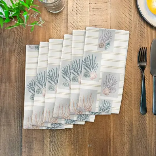 Shell Panels on Stripes Cotton Twill Napkin Yellow {4}