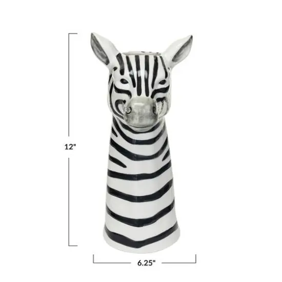 Hello Honey&reg; 11.5" White & Black Hand-Painted Decorative Stoneware Zebra Vase {7}