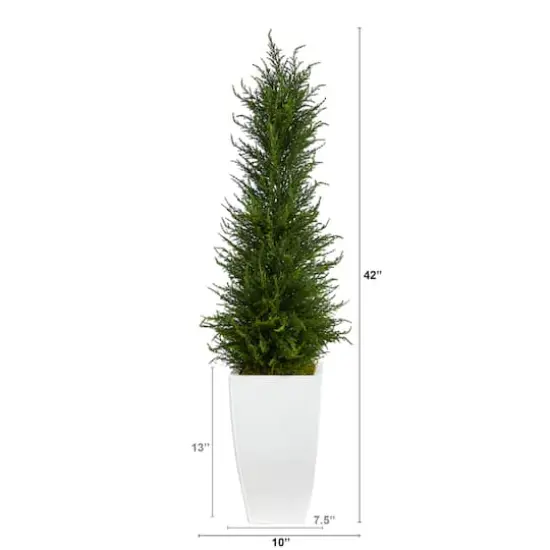 3.5ft. Cypress UV Resistant Artificial Tree in White Metal Planter {3}