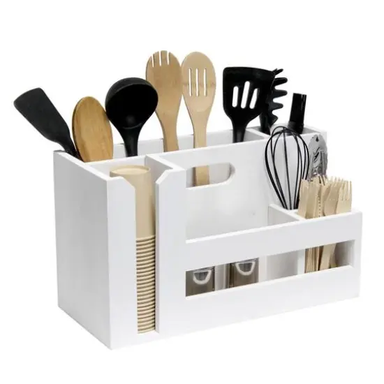 Elegant Designs Wood Caddy Organizer White Wash {10}