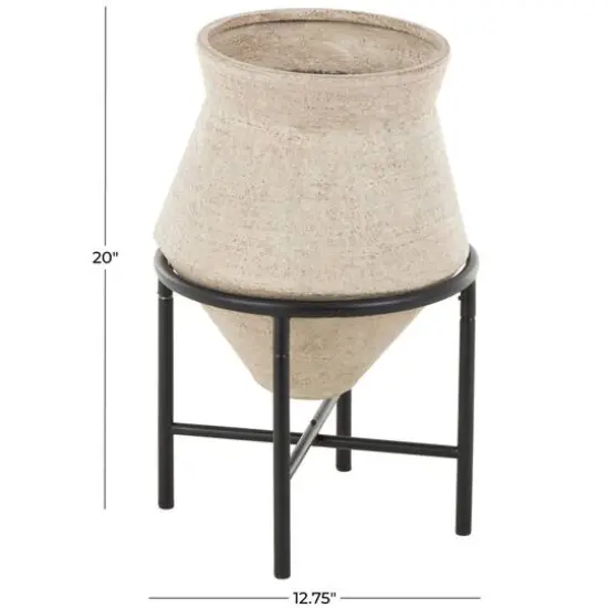 20" Beige Metal Wide Vase with Black Metal Stands {7}