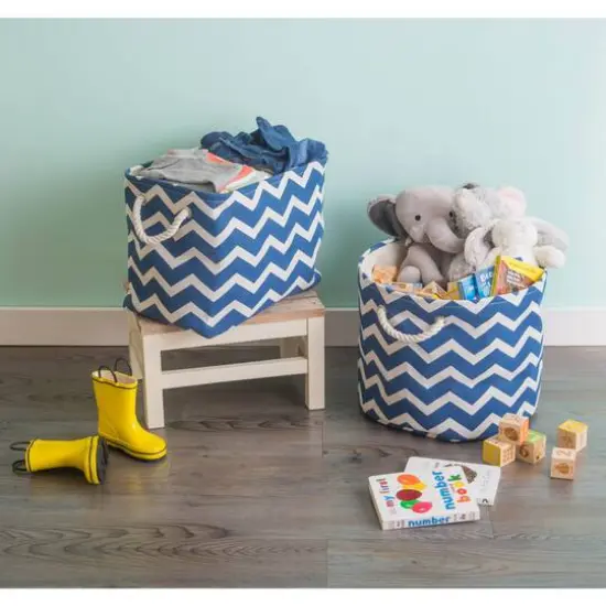 DII&reg; 15" Round Chevron Fabric Bin Navy {5}
