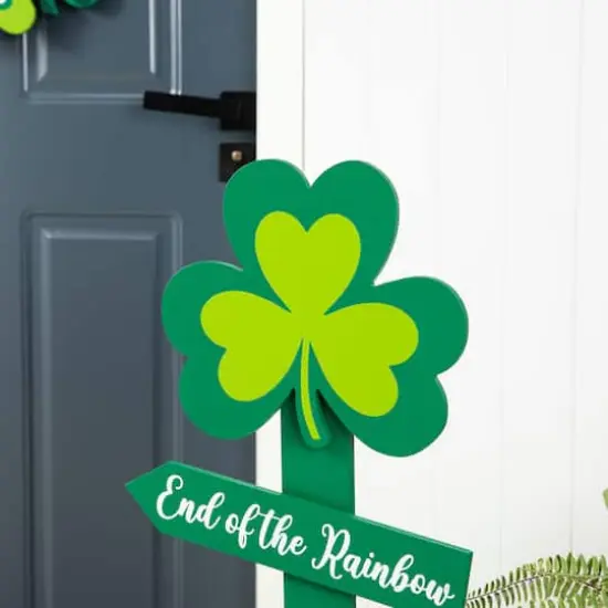 Glitzhome&reg; 36" St. Patrick's Wooden Shamrock Word Sign Porch D&eacute;cor {4}
