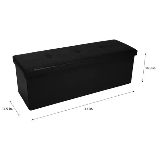 Simplify 44" Faux Leather Triple Folding Storage Ottoman Black {6}