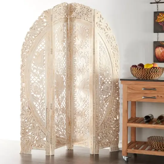 White Mango Wood Eclectic Room Divider Screen, 72 " x 60 " x 2 " {10}