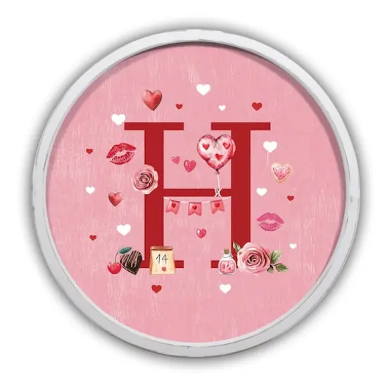 20" Valentine Things White Framed Round Monogram Print H {1}