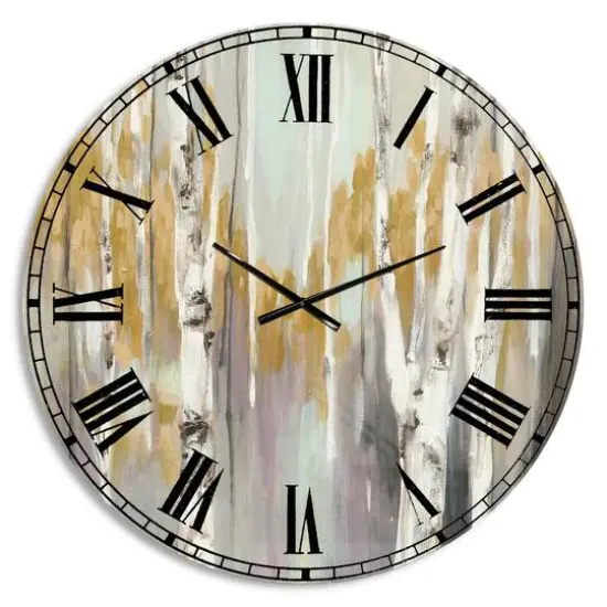 Designart 'Silver And Yellow Birch Forest Ii Farmhouse Wall Clock {1}