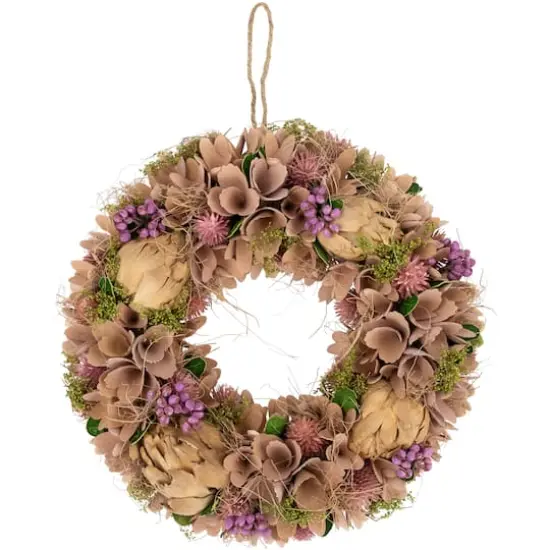 12" Purple & Beige Wooden Floral & Preserved Artichoke Wreath {1}