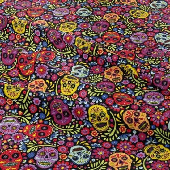 Camelot Fabrics Black Sugar Skulls Cotton Precut Fabric {4}