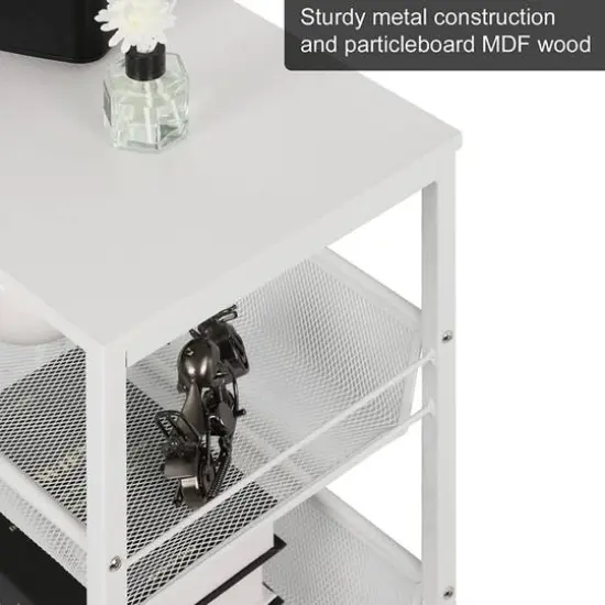White 3-Tier Kitchen Storage Rolling Utility Cart with Wood Top {5}