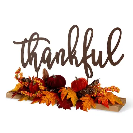 24" GlitzHome&reg; Thankful Floral Tabletop Sign {8}