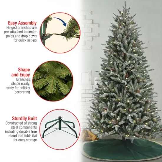 7ft. Pre-Lit Snowy Olallie Pine Artificial Christmas Tree With Pinecones, Clear LED Lights {7}