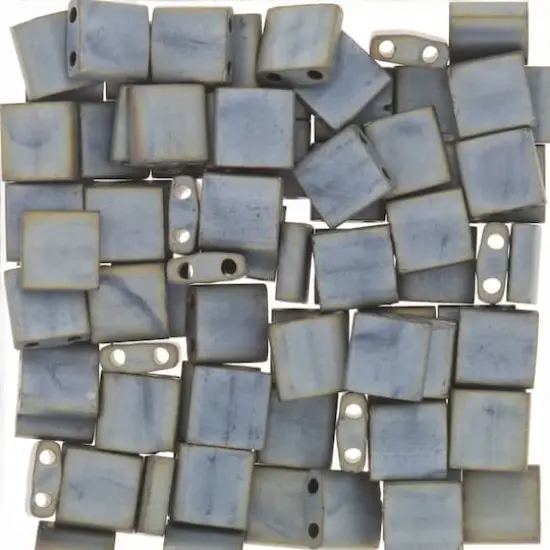Miyuki&reg; Tila&reg; 5mm 2-Hole Square Glass Seed Beads Metallic Silver Gray Matte {1}