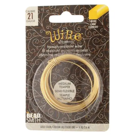 The Beadsmith&reg; Wire Elements&trade; 21 Gauge Tarnish Resistant Medium Temper Square Wire, 4yd.Gold {2}