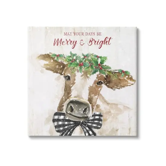 Stupell Industries Merry & Bright Holiday Cattle Canvas Wall Art {1}