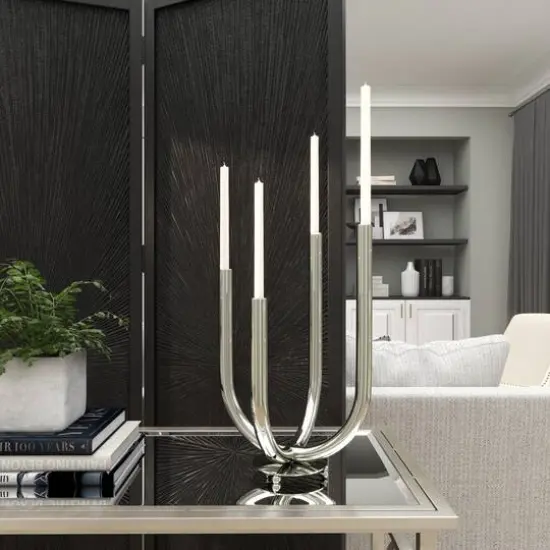 15" Silver Stainless Steel Abstract U-Shaped Candelabra {10}