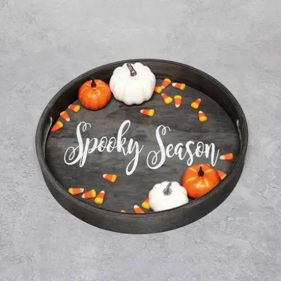 Elegant Designs&trade; 13.8" Round Spooky Season Serving Tray with Handles {6}