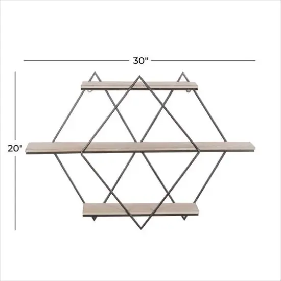 Brown Wood Contemporary Wall Shelf, 20" x 30" x 7" {8}