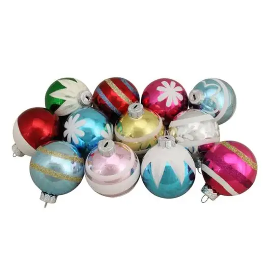 12ct. 2.5" Frosted & Glittered Multicolor Glass Ball Ornaments {7}