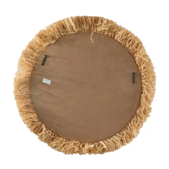 Light Brown Seagrass Wall Mirror with Fringe Detailing 35" x 1" x 35" {5}