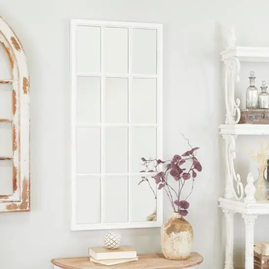 White Wood Farmhouse Rectangular Wall Mirror 48" x 22" {9}