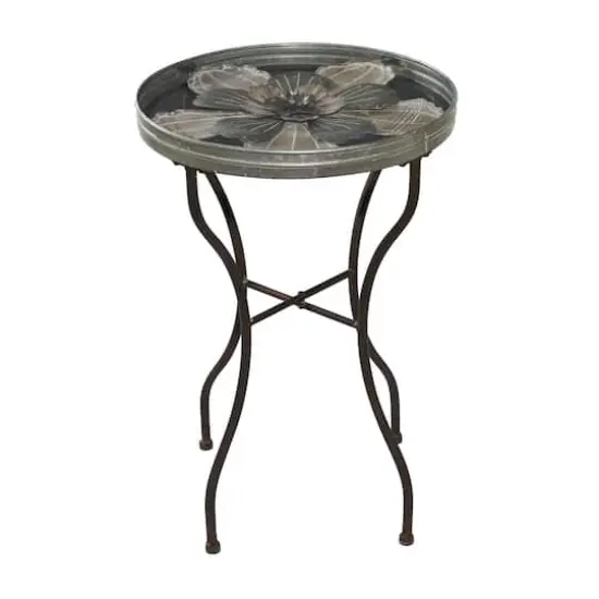 24" Silver Metal Flower Top End Table {3}