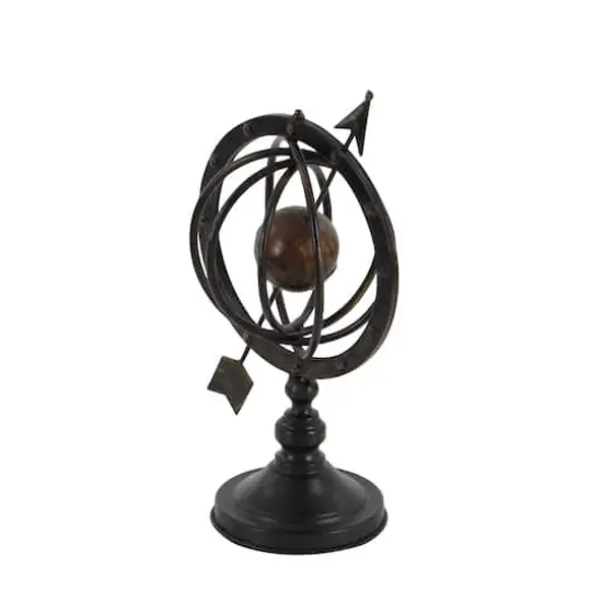 17" Brown Metal Industrial Armillary Sphere Sculpture {6}