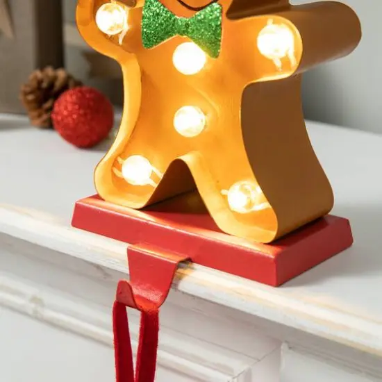 Glitzhome&reg; 7.25'' Marquee LED Gingerbread Man Christmas Stocking Holder {7}