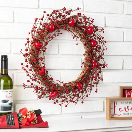 Glitzhome&reg; 18" Valentine's Berry Wreath {5}