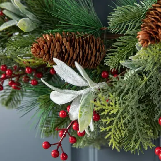 Glitzhome&reg; 24" Christmas Pinecone, Leaf & Berry Wreath {6}