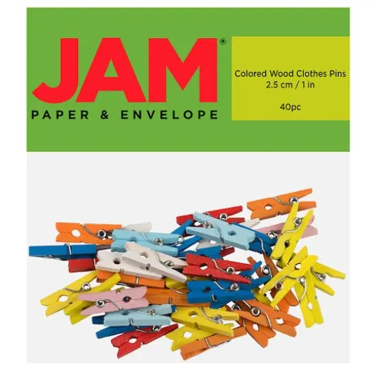 JAM Paper 7/8" Colorful Wood Clip Clothespins, 40ct. {1}
