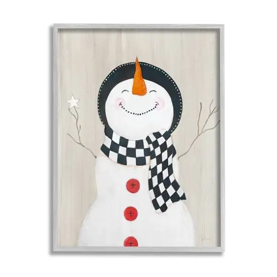 Stupell Industries Happy Smile Winter Snowman Framed Giclee Art Gray {1}