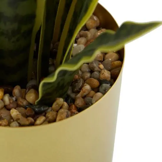 20" Green Snake Faux Foliage Artificial Plant with Gold Porcelain Pot {4}