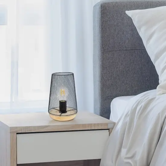 Simple Designs 9" Wired Mesh Uplight Table Lamp Black/Natural {6}