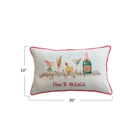 Hello Honey&reg; 20" x 12" Embroidered How to Fa La La Cotton Slub Lumbar Pillow with Red Piping {5}