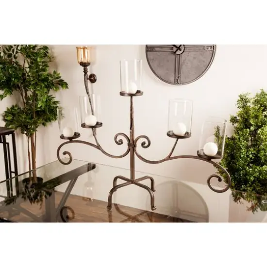 Traditional Black Metal and Glass 5-Light Candelabra, 21" x 36" x 13" {6}