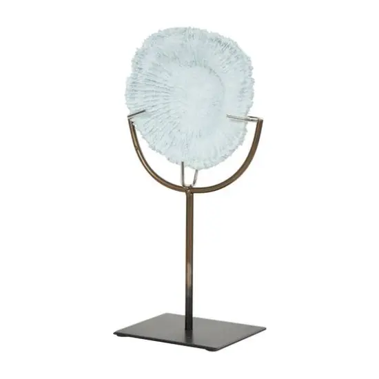 12.5" Light Blue Polystone Coral Textured Sculpture with Bronze Stand {7}