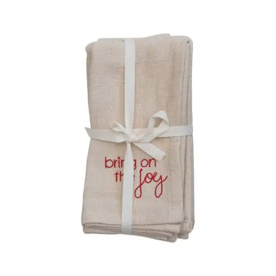 Hello Honey&reg; 18" Natural White Square Cotton Napkin with Holiday Saying Set {1}