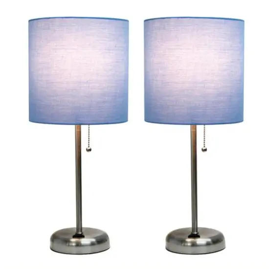 LimeLights 19.5" Brushed Steel Base Lamps with Charging Outlets, 2ct. Blue {3}