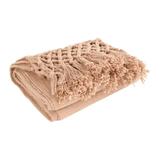 Hello Honey&reg; Pink Woven Cotton Throw Blanket with Crochet & Fringe {5}