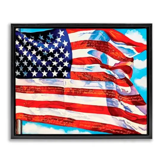 Stupell Industries Windblown American Flag Floater Framed Art Black {1}