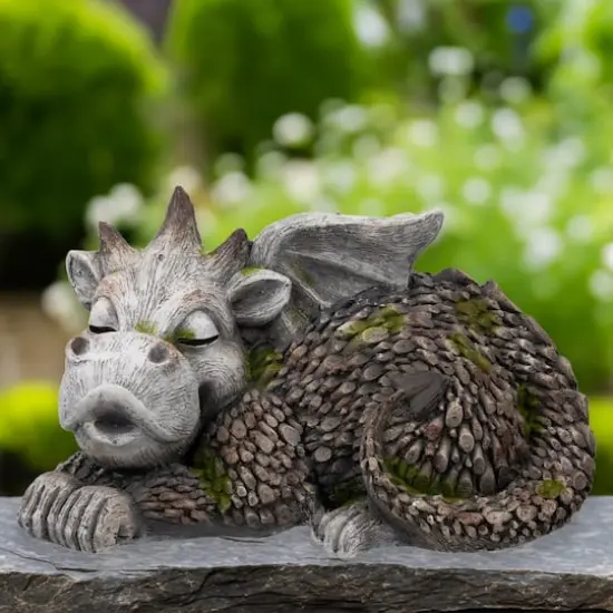 14.25" Sleeping Dragon Outdoor Garden Statue {4}