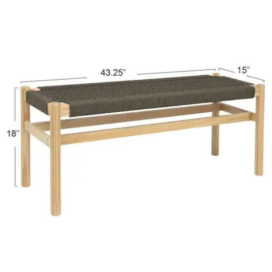 Hello Honey&reg; Fernway 18" Solid Wood and Woven Rope Entryway Bench Moss Green {6}