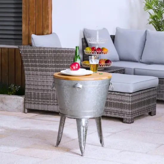 Glitzhome&reg; 26" Galvanized Beverage Tub Accent Table {5}