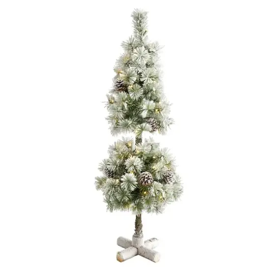 3ft. Pre-Lit Flocked Artificial Christmas Tree Topiary, Warm White LED Lights {1}