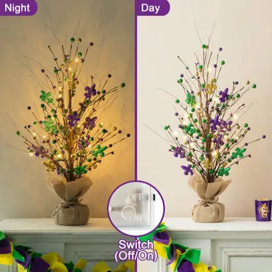 Glitzhome&reg; 21" Lighted Mardi Gras Fleur-de-Lis & Berry Table Tree {8}