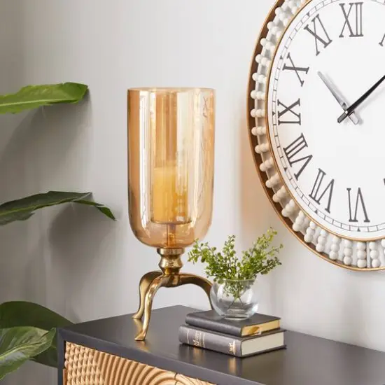 19" Gold Aluminum & Glass Traditional Candlestick Holder {8}