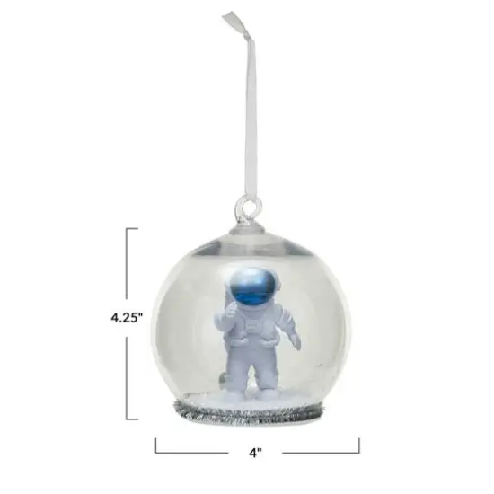 Hello Honey&reg; 4.25" White & Blue Round Astronaut Snow Globe Ornament {3}