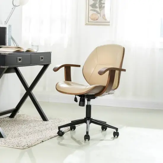 Glitzhome® 38" Leatherette Gaslift Adjustable Swivel Office Chair Beige {4}