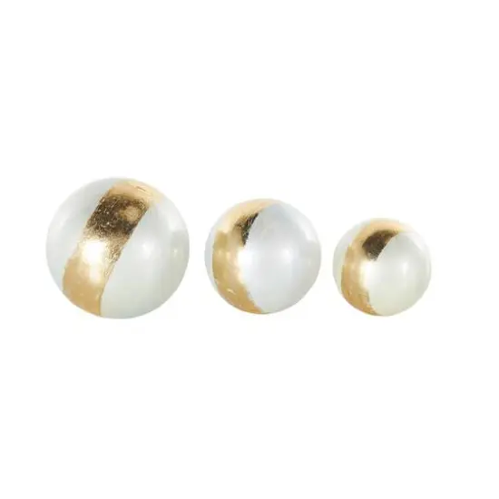 White with Gold Stripe Abstract Brushed Decorative Orbs & Vase Filler Set {13}